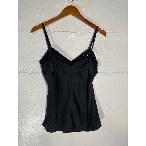 Vintage Y2K Express Silk Spaghetti Strap Tank Empire Waist Sequin Chic Size M - Picture 2 of 11